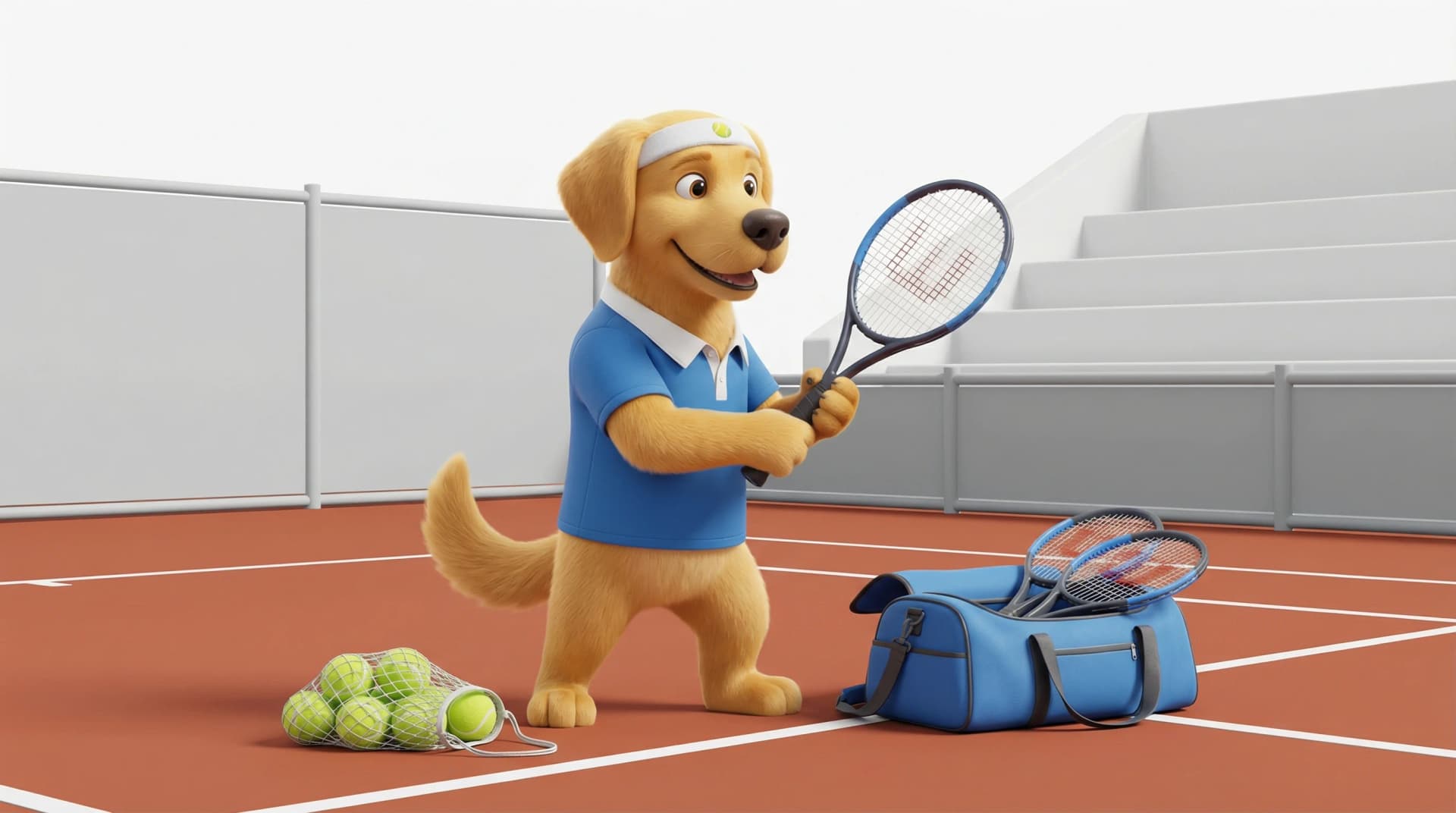 Joueur de tennis testant plusieurs raquettes sur le court