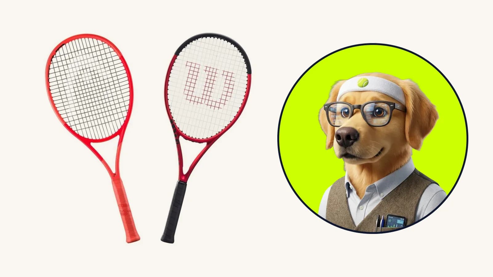 Deux raquettes de tennis et Sam en analyste