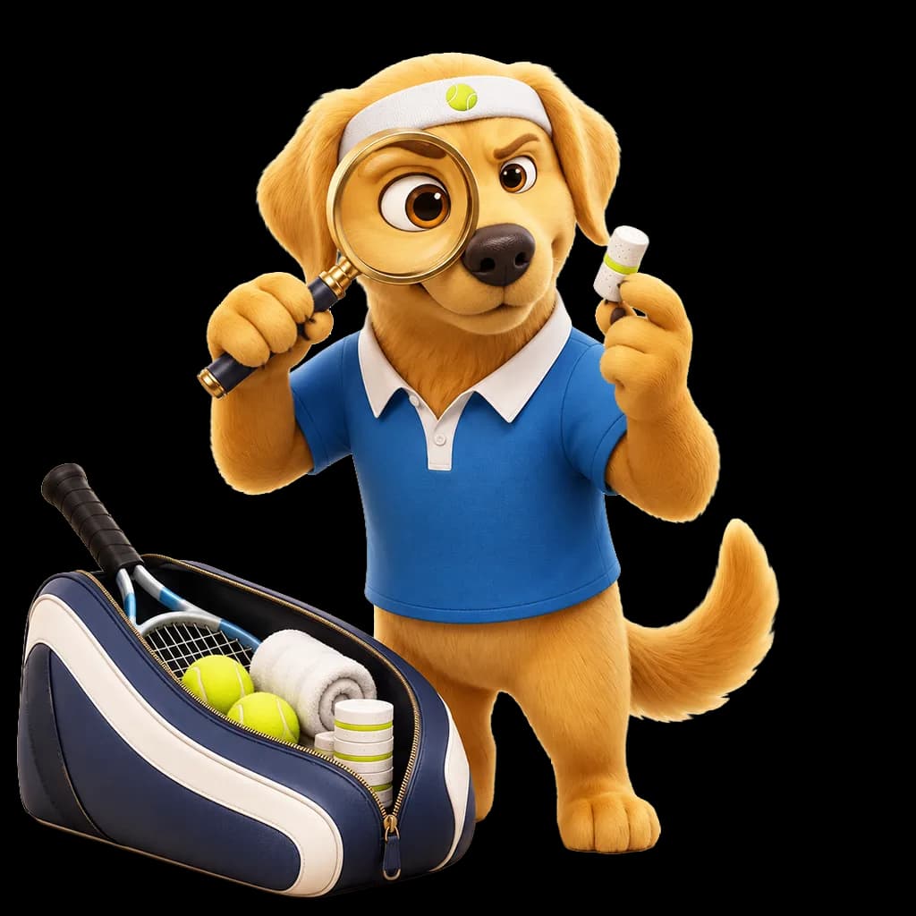 Sam, le coach golden retriever, fouille un sac de tennis