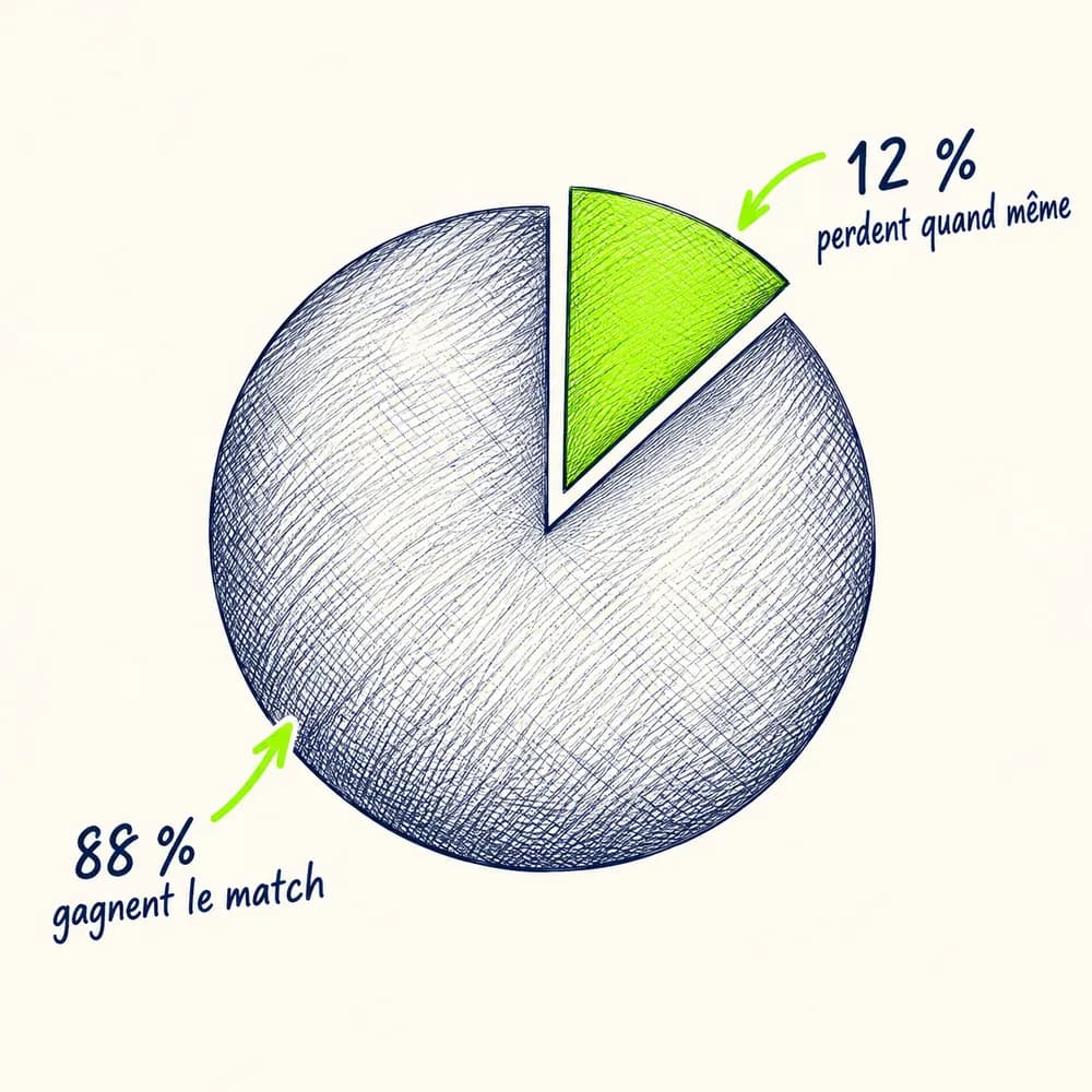 Croquis d'un camembert : 88 % gagnent le match, 12 % perdent quand même